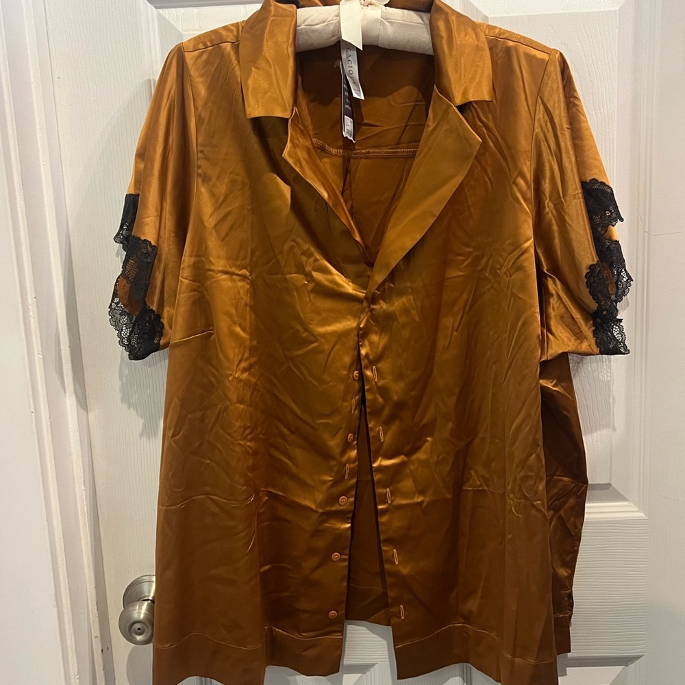 Lane Bryant Cacique Pajama PJ Bronze Rust 22/24 Top Blouse Buttons Chic Luxe
